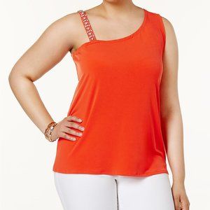 Inc International Concepts Plus Size 1X One-Shoulder Rhinestone-Trim Top